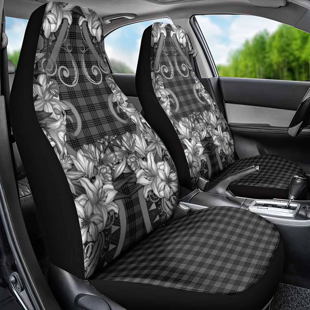 Hawaii Palaka Car Seat Cover Black Tribal Pattern With Tropical Flowers - Polynesian Pride