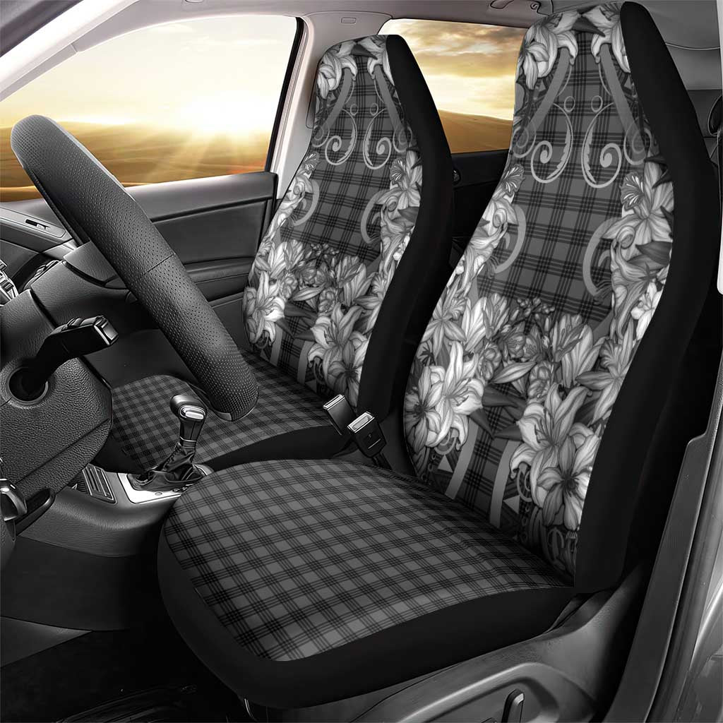 Hawaii Palaka Car Seat Cover Black Tribal Pattern With Tropical Flowers - Polynesian Pride