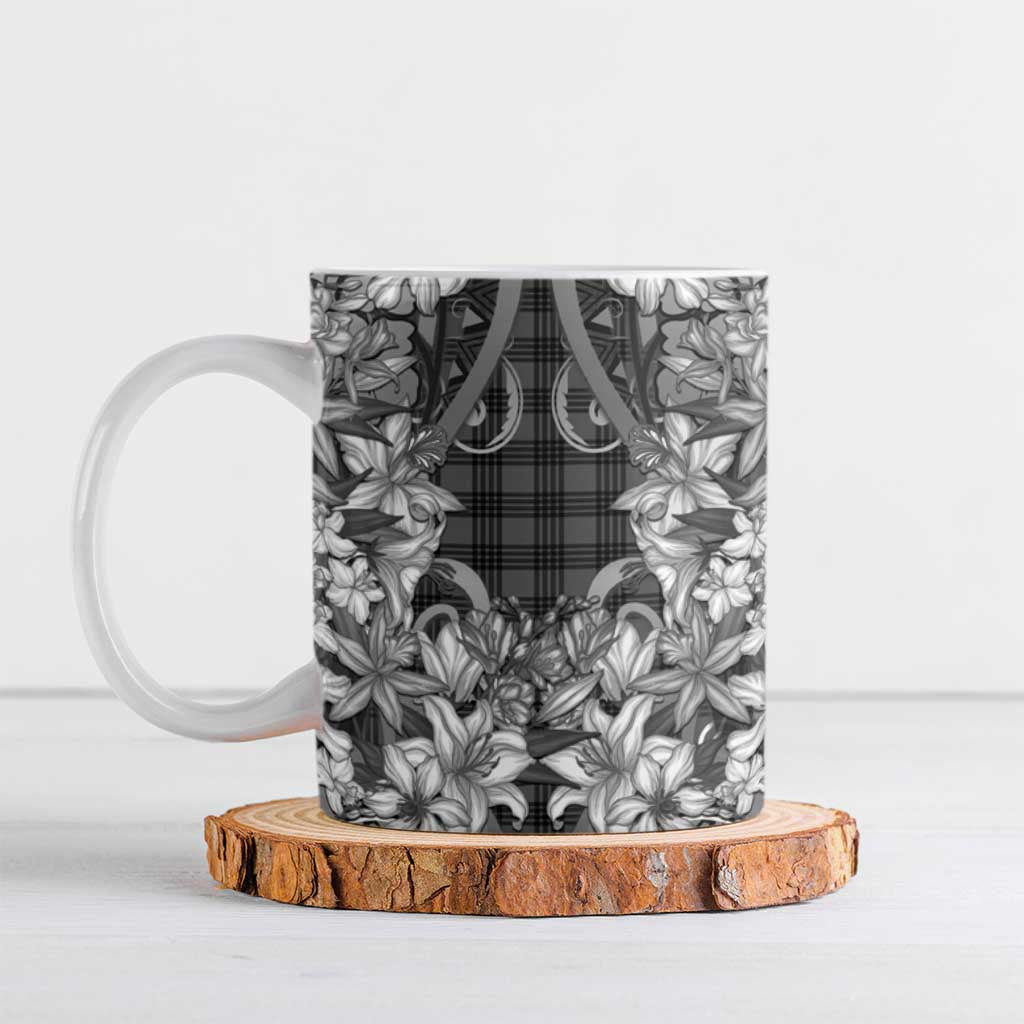 Hawaii Palaka Ceramic Mug Black Tribal Pattern With Tropical Flowers - Polynesian Pride