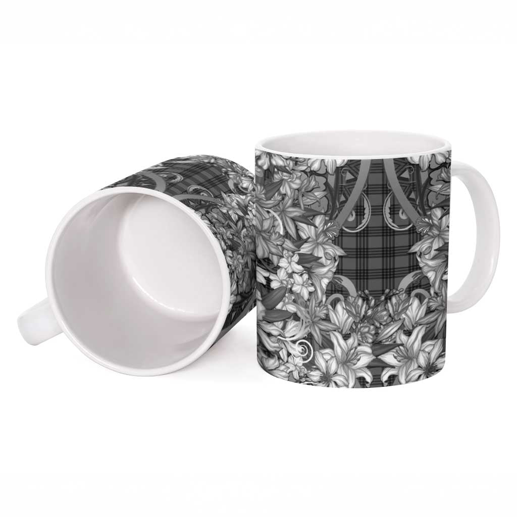 Hawaii Palaka Ceramic Mug Black Tribal Pattern With Tropical Flowers - Polynesian Pride