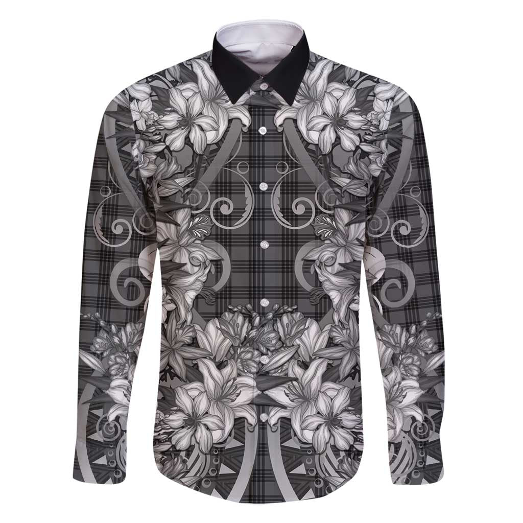 Hawaii Palaka Family Matching Off Shoulder Maxi Dress and Hawaiian Shirt Black Tribal Pattern With Tropical Flowers - Polynesian Pride