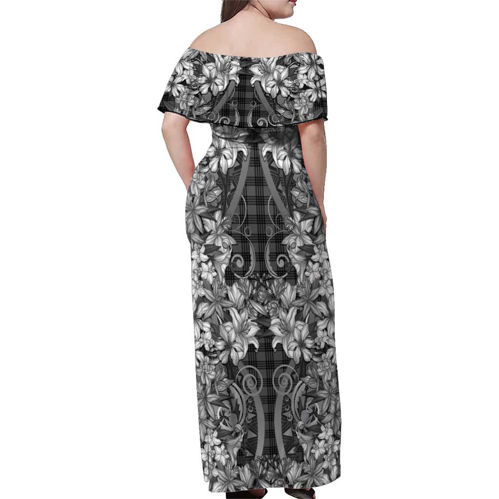 Hawaii Palaka Family Matching Off Shoulder Maxi Dress and Hawaiian Shirt Black Tribal Pattern With Tropical Flowers - Polynesian Pride
