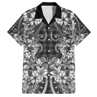 Hawaii Palaka Family Matching Off Shoulder Short Dress and Hawaiian Shirt Black Tribal Pattern With Tropical Flowers - Polynesian Pride