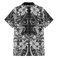 Hawaii Palaka Family Matching Off Shoulder Short Dress and Hawaiian Shirt Black Tribal Pattern With Tropical Flowers - Polynesian Pride