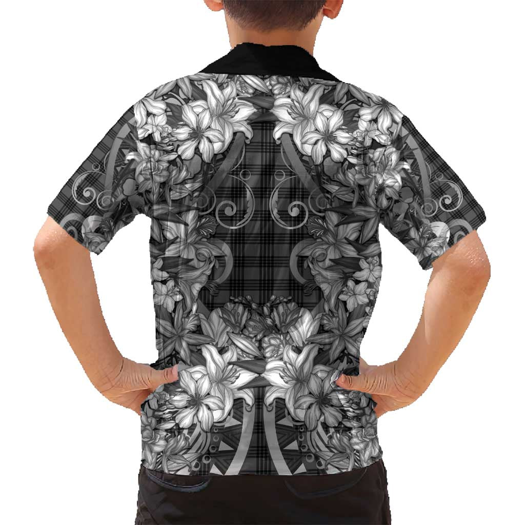Hawaii Palaka Family Matching Puletasi and Hawaiian Shirt Black Tribal Pattern With Tropical Flowers LT05 - Polynesian Pride