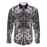 Hawaii Palaka Family Matching Puletasi and Hawaiian Shirt Black Tribal Pattern With Tropical Flowers LT05 Dad's Shirt - Long Sleeve Black - Polynesian Pride