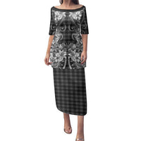 Hawaii Palaka Family Matching Puletasi and Hawaiian Shirt Black Tribal Pattern With Tropical Flowers LT05 Mom's Dress Black - Polynesian Pride