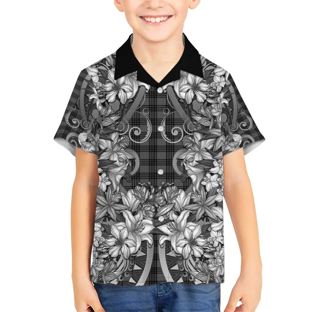 Hawaii Palaka Family Matching Puletasi and Hawaiian Shirt Black Tribal Pattern With Tropical Flowers LT05 Son's Shirt Black - Polynesian Pride