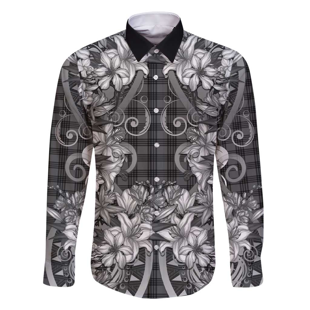 Hawaii Palaka Family Matching Short Sleeve Bodycon Dress and Hawaiian Shirt Black Tribal Pattern With Tropical Flowers - Polynesian Pride