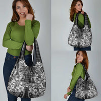 Hawaii Palaka Grocery Bag Black Tribal Pattern With Tropical Flowers - Polynesian Pride