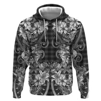 Hawaii Palaka Hoodie Black Tribal Pattern With Tropical Flowers - Polynesian Pride