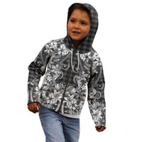 Hawaii Palaka Kid Hoodie Black Tribal Pattern With Tropical Flowers - Polynesian Pride