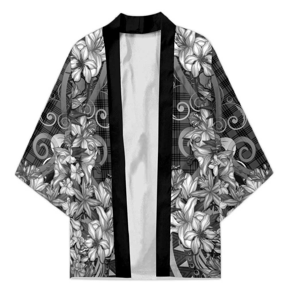 Hawaii Palaka Kimono Black Tribal Pattern With Tropical Flowers LT05 Unisex Black - Polynesian Pride
