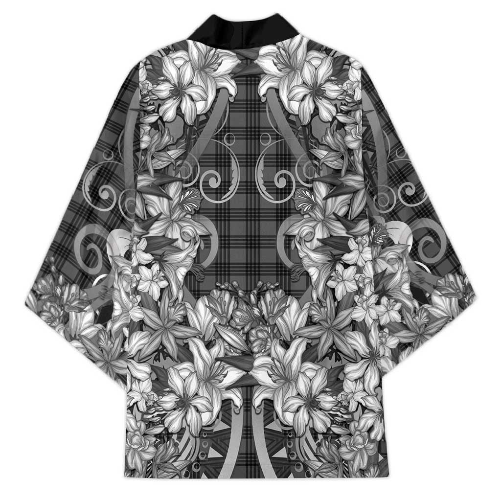 Hawaii Palaka Kimono Black Tribal Pattern With Tropical Flowers LT05 - Polynesian Pride