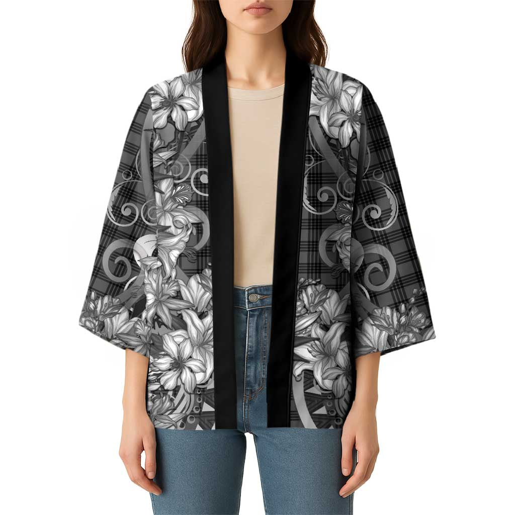 Hawaii Palaka Kimono Black Tribal Pattern With Tropical Flowers LT05 - Polynesian Pride