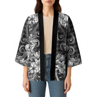 Hawaii Palaka Kimono Black Tribal Pattern With Tropical Flowers LT05 - Polynesian Pride