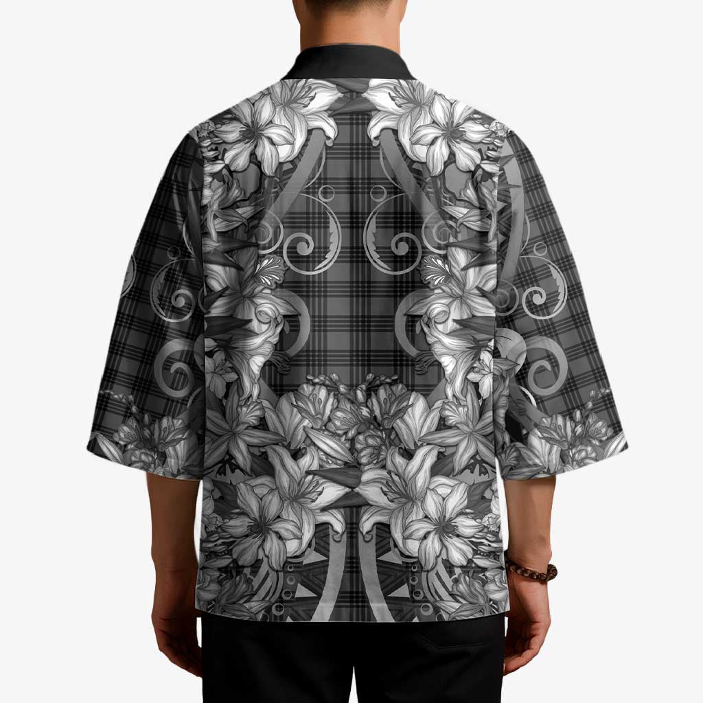 Hawaii Palaka Kimono Black Tribal Pattern With Tropical Flowers LT05 - Polynesian Pride