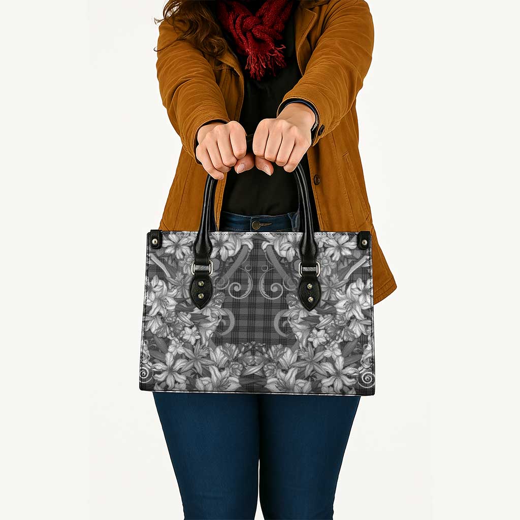 Hawaii Palaka Leather Bag Black Tribal Pattern With Tropical Flowers - Polynesian Pride