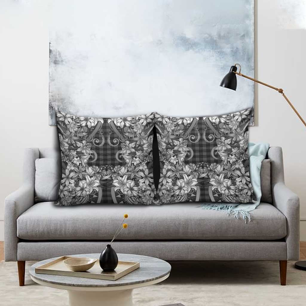 Hawaii Palaka Pillow Cover Black Tribal Pattern With Tropical Flowers LT05 - Polynesian Pride