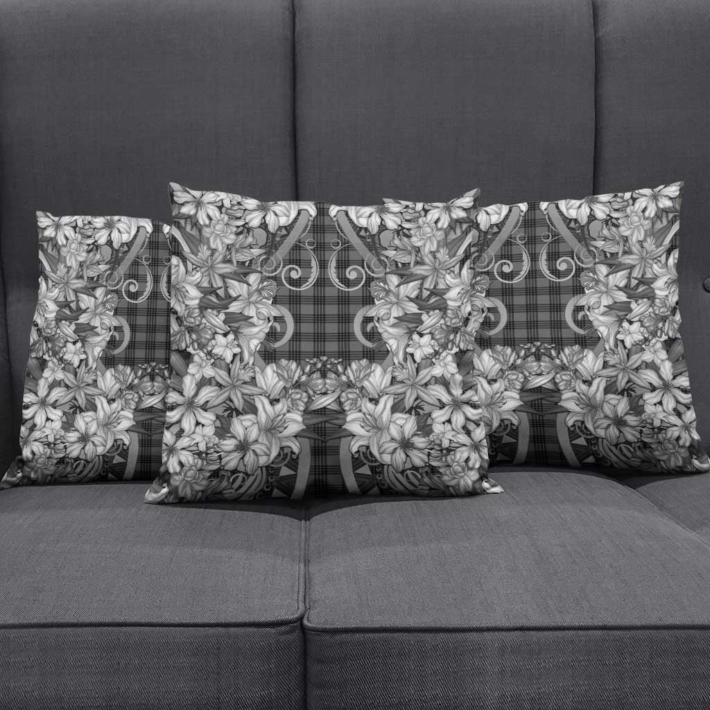 Hawaii Palaka Pillow Cover Black Tribal Pattern With Tropical Flowers LT05 - Polynesian Pride