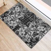 Hawaii Palaka Rubber Doormat Black Tribal Pattern With Tropical Flowers - Polynesian Pride