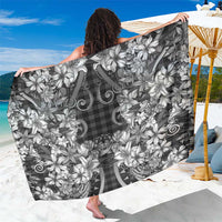 Hawaii Palaka Sarong Black Tribal Pattern With Tropical Flowers - Polynesian Pride