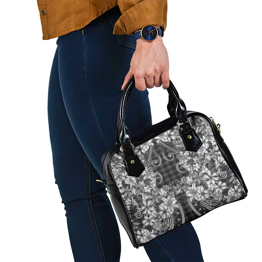 Hawaii Palaka Shoulder Handbag Black Tribal Pattern With Tropical Flowers LT05 - Polynesian Pride