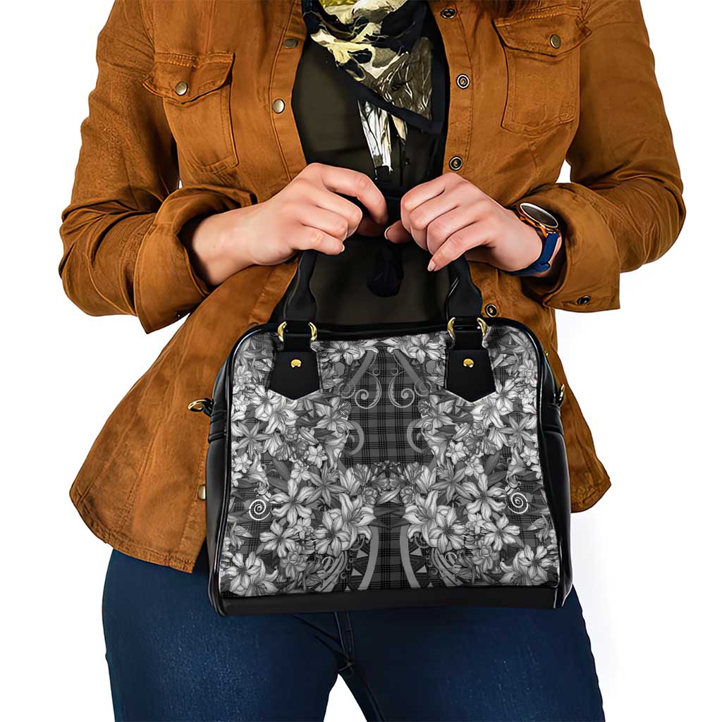 Hawaii Palaka Shoulder Handbag Black Tribal Pattern With Tropical Flowers LT05 - Polynesian Pride