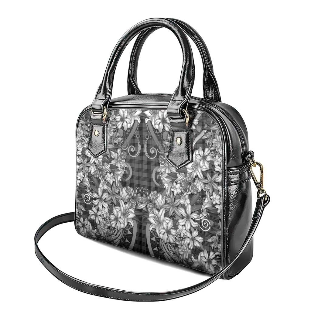 Hawaii Palaka Shoulder Handbag Black Tribal Pattern With Tropical Flowers LT05 - Polynesian Pride