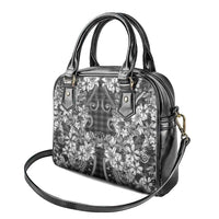 Hawaii Palaka Shoulder Handbag Black Tribal Pattern With Tropical Flowers LT05 - Polynesian Pride