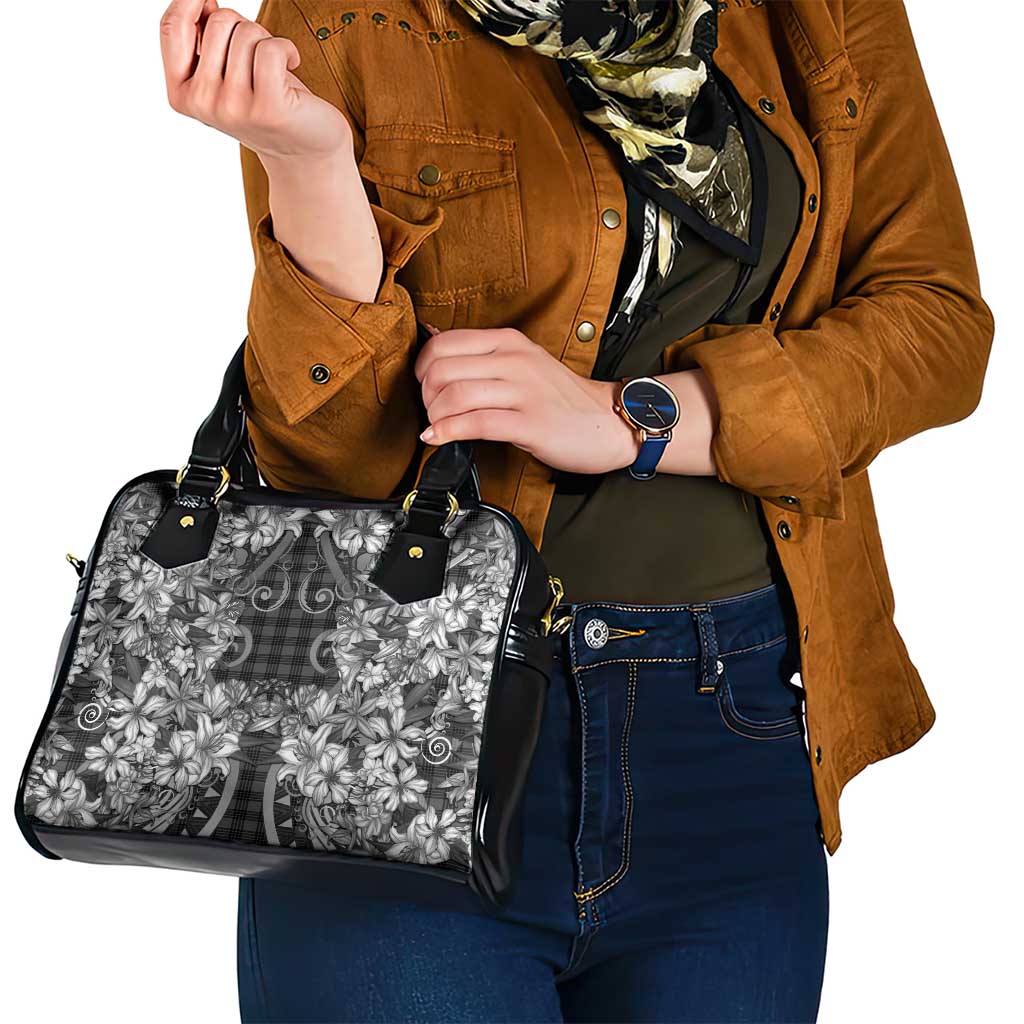 Hawaii Palaka Shoulder Handbag Black Tribal Pattern With Tropical Flowers LT05 - Polynesian Pride