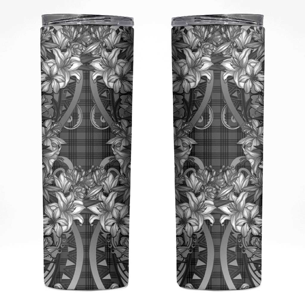 Hawaii Palaka Skinny Tumbler Black Tribal Pattern With Tropical Flowers - Polynesian Pride