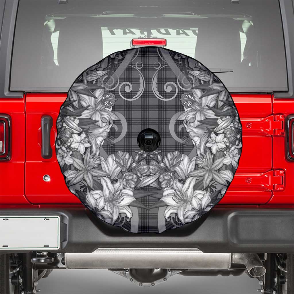 Hawaii Palaka Spare Tire Cover Black Tribal Pattern With Tropical Flowers - Polynesian Pride