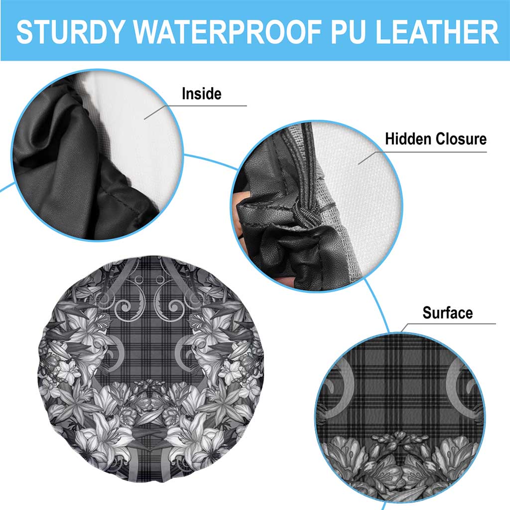 Hawaii Palaka Spare Tire Cover Black Tribal Pattern With Tropical Flowers - Polynesian Pride