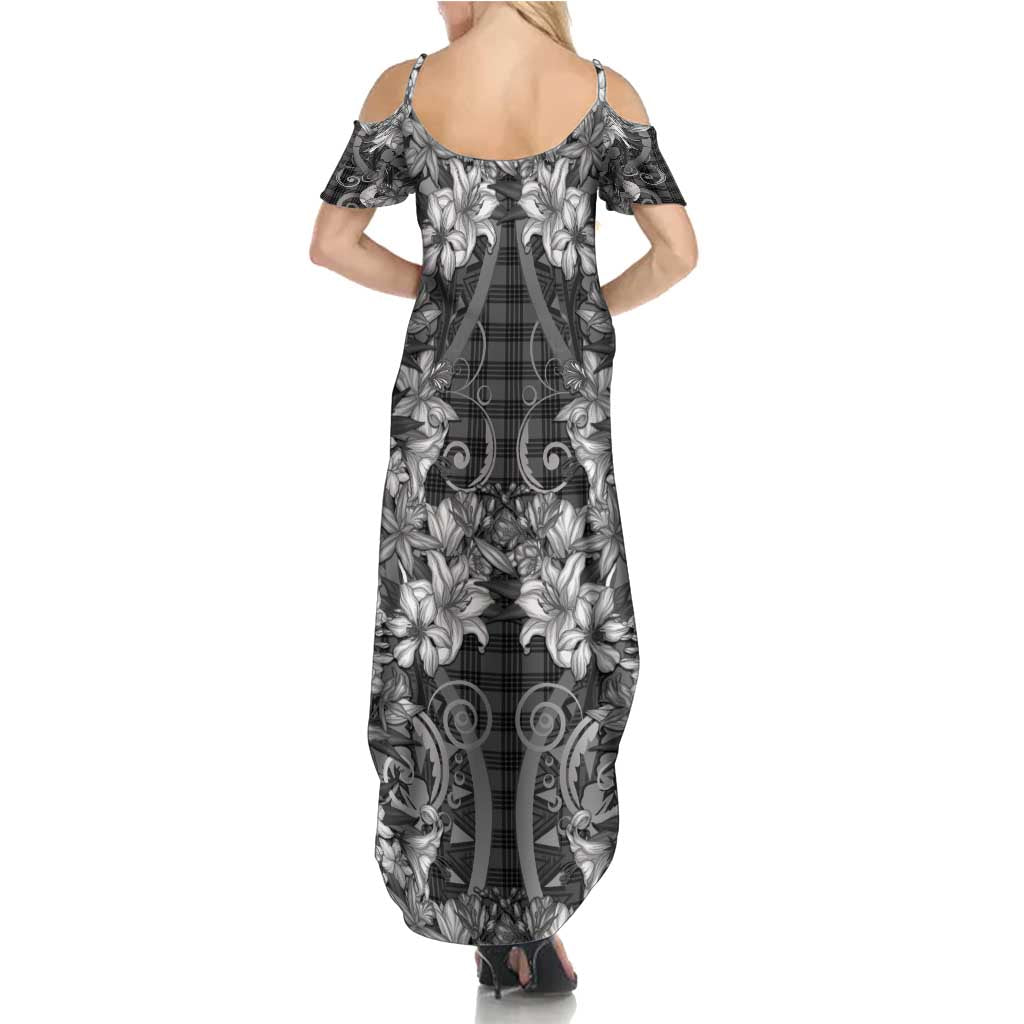 Hawaii Palaka Summer Maxi Dress Black Tribal Pattern With Tropical Flowers - Polynesian Pride