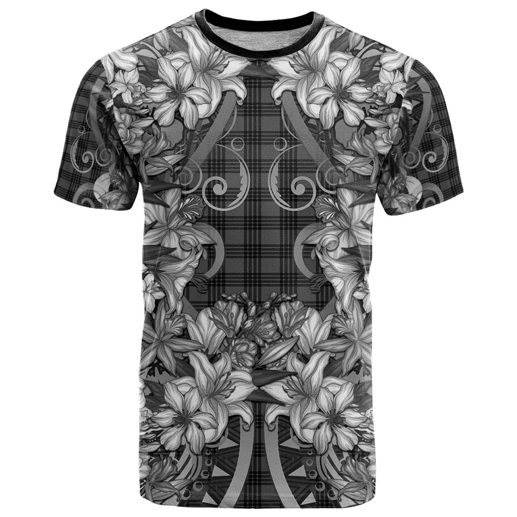 Hawaii Palaka T Shirt Black Tribal Pattern With Tropical Flowers - Polynesian Pride