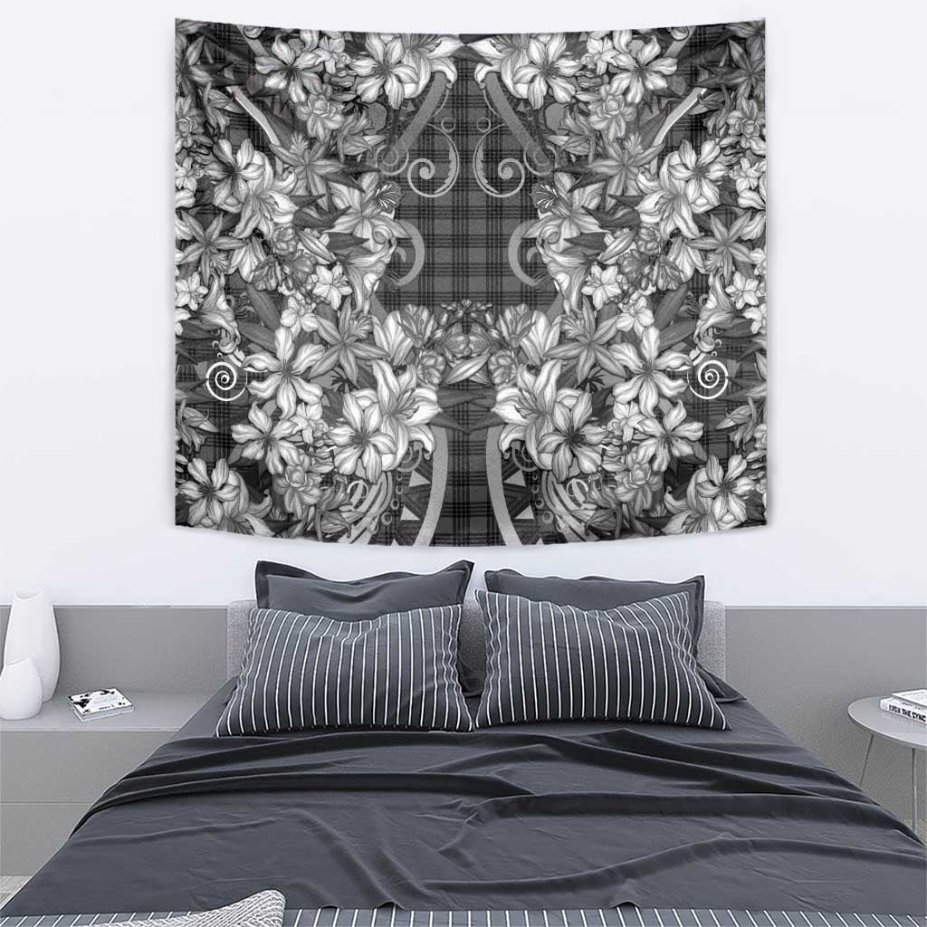 Hawaii Palaka Tapestry Black Tribal Pattern With Tropical Flowers LT05 - Polynesian Pride