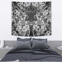 Hawaii Palaka Tapestry Black Tribal Pattern With Tropical Flowers LT05 - Polynesian Pride