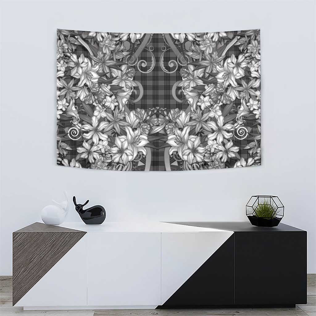 Hawaii Palaka Tapestry Black Tribal Pattern With Tropical Flowers LT05 - Polynesian Pride