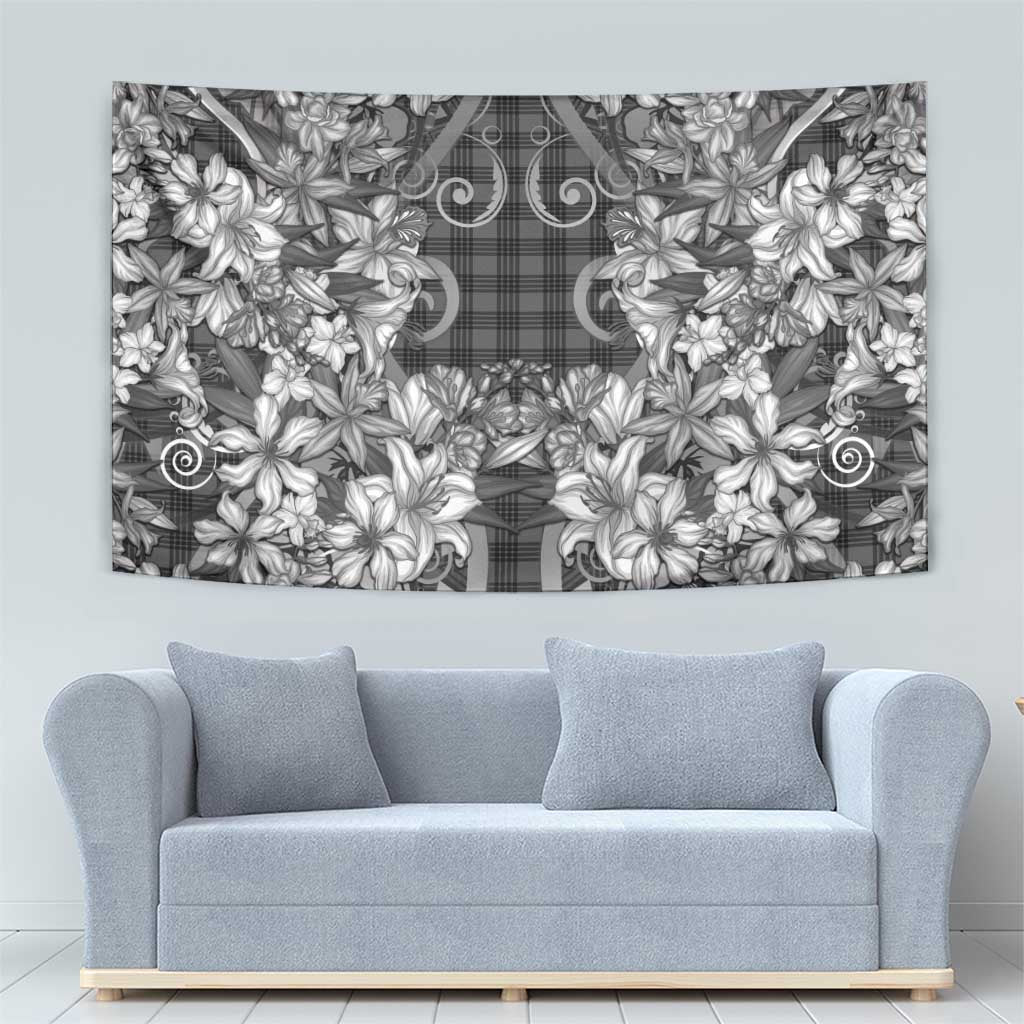 Hawaii Palaka Tapestry Black Tribal Pattern With Tropical Flowers LT05 - Polynesian Pride