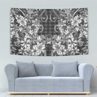 Hawaii Palaka Tapestry Black Tribal Pattern With Tropical Flowers LT05 - Polynesian Pride