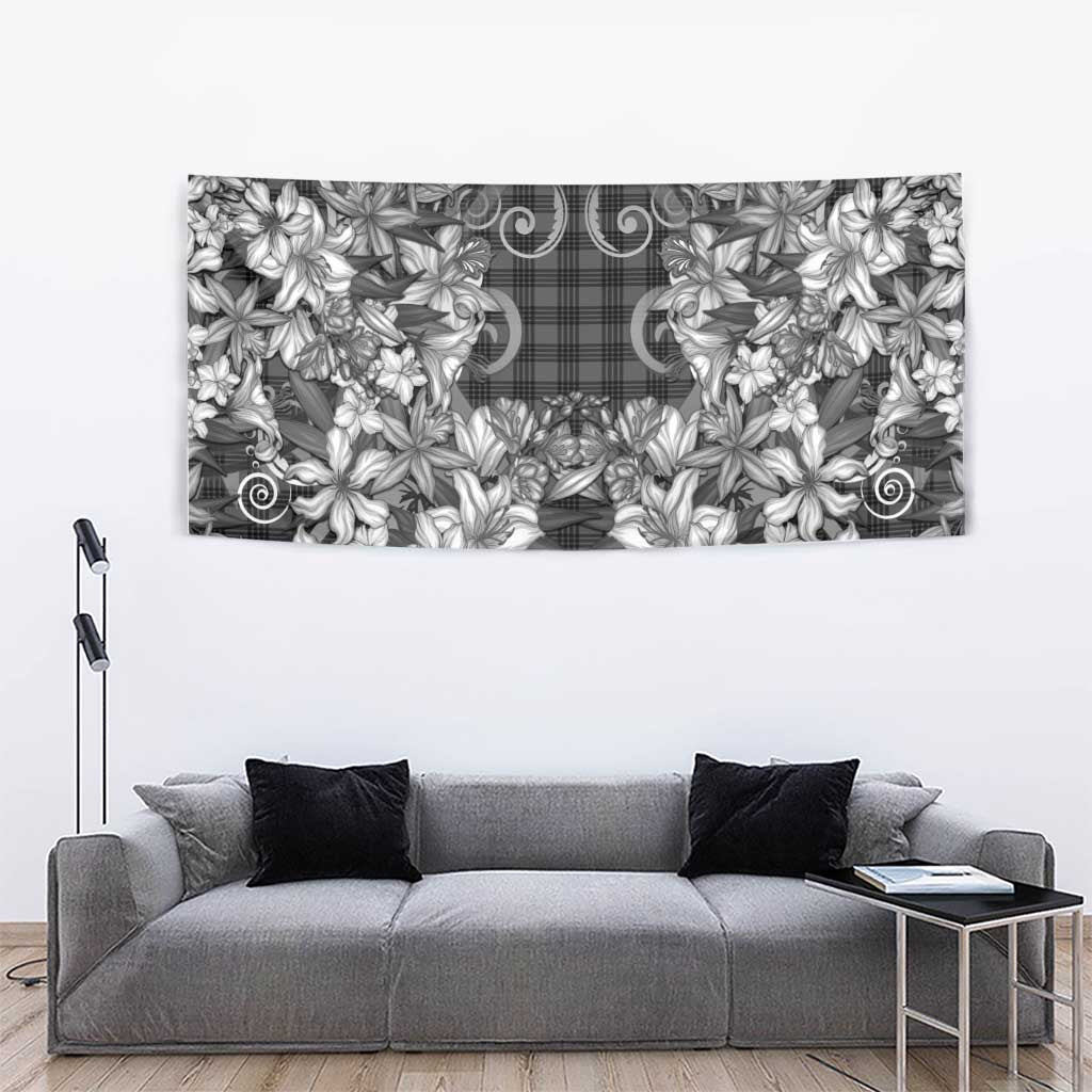 Hawaii Palaka Tapestry Black Tribal Pattern With Tropical Flowers LT05 - Polynesian Pride