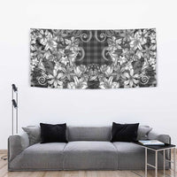Hawaii Palaka Tapestry Black Tribal Pattern With Tropical Flowers LT05 - Polynesian Pride
