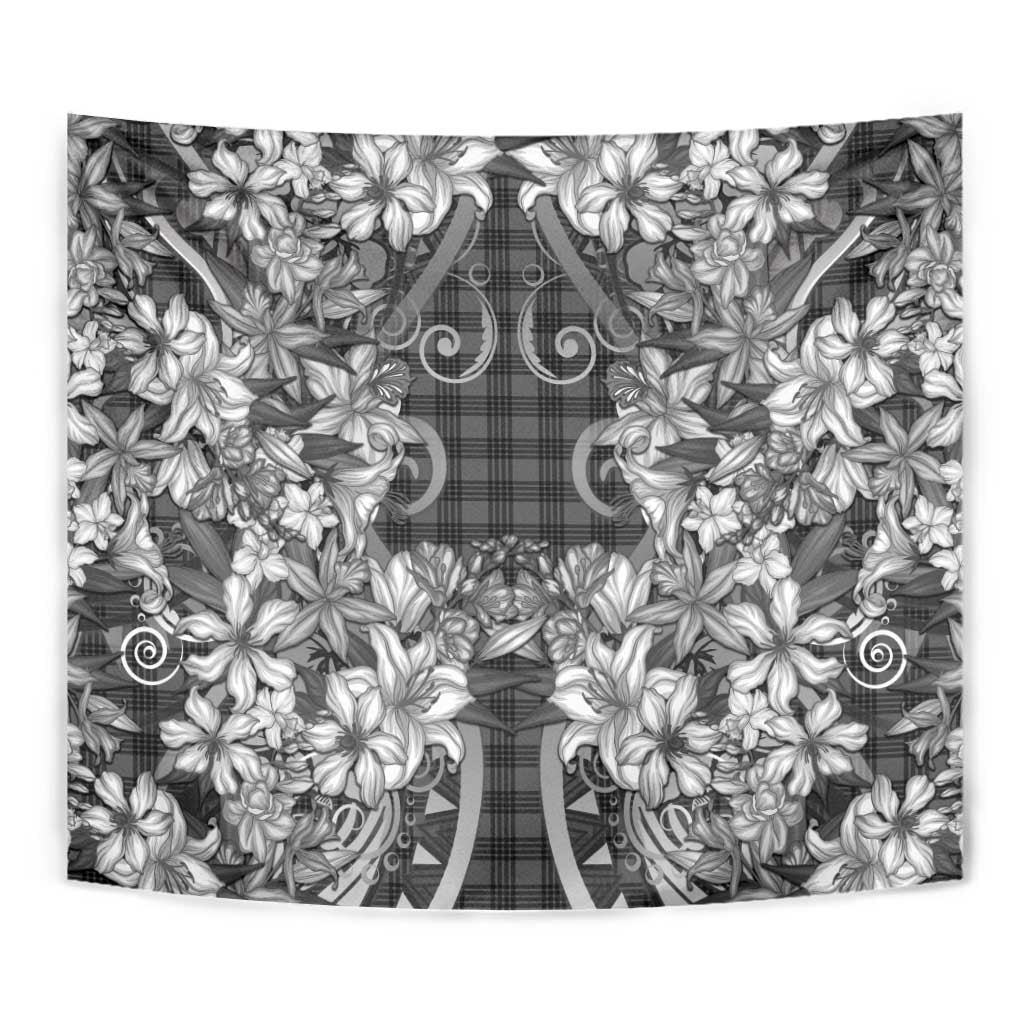 Hawaii Palaka Tapestry Black Tribal Pattern With Tropical Flowers LT05 - Polynesian Pride