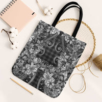 Hawaii Palaka Tote Bag Black Tribal Pattern With Tropical Flowers - Polynesian Pride