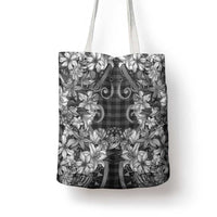 Hawaii Palaka Tote Bag Black Tribal Pattern With Tropical Flowers - Polynesian Pride