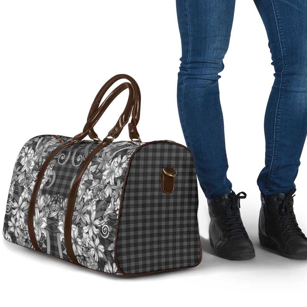 Hawaii Palaka Travel Bag Black Tribal Pattern With Tropical Flowers - Polynesian Pride