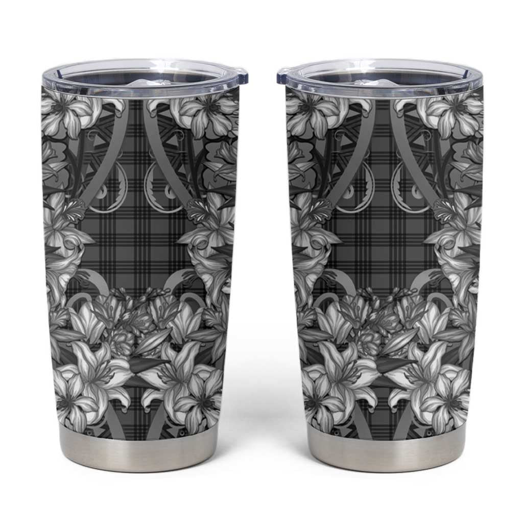 Hawaii Palaka Tumbler Cup Black Tribal Pattern With Tropical Flowers - Polynesian Pride