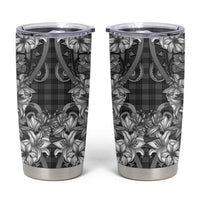 Hawaii Palaka Tumbler Cup Black Tribal Pattern With Tropical Flowers - Polynesian Pride