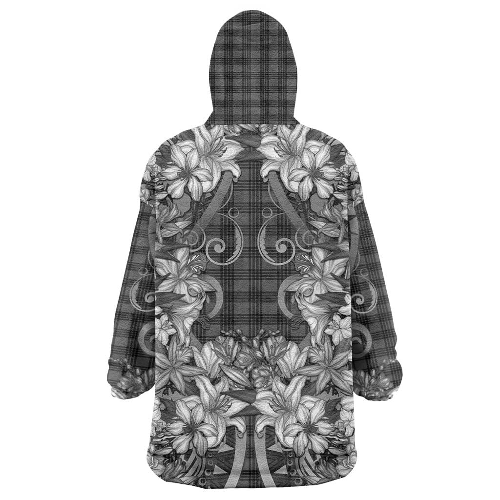 Hawaii Palaka Wearable Blanket Hoodie Black Tribal Pattern With Tropical Flowers - Polynesian Pride